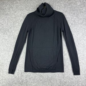 Lululemon Sweat and Savasana Sweater Womens 6 Black Merino Wool Kangaroo Pocket